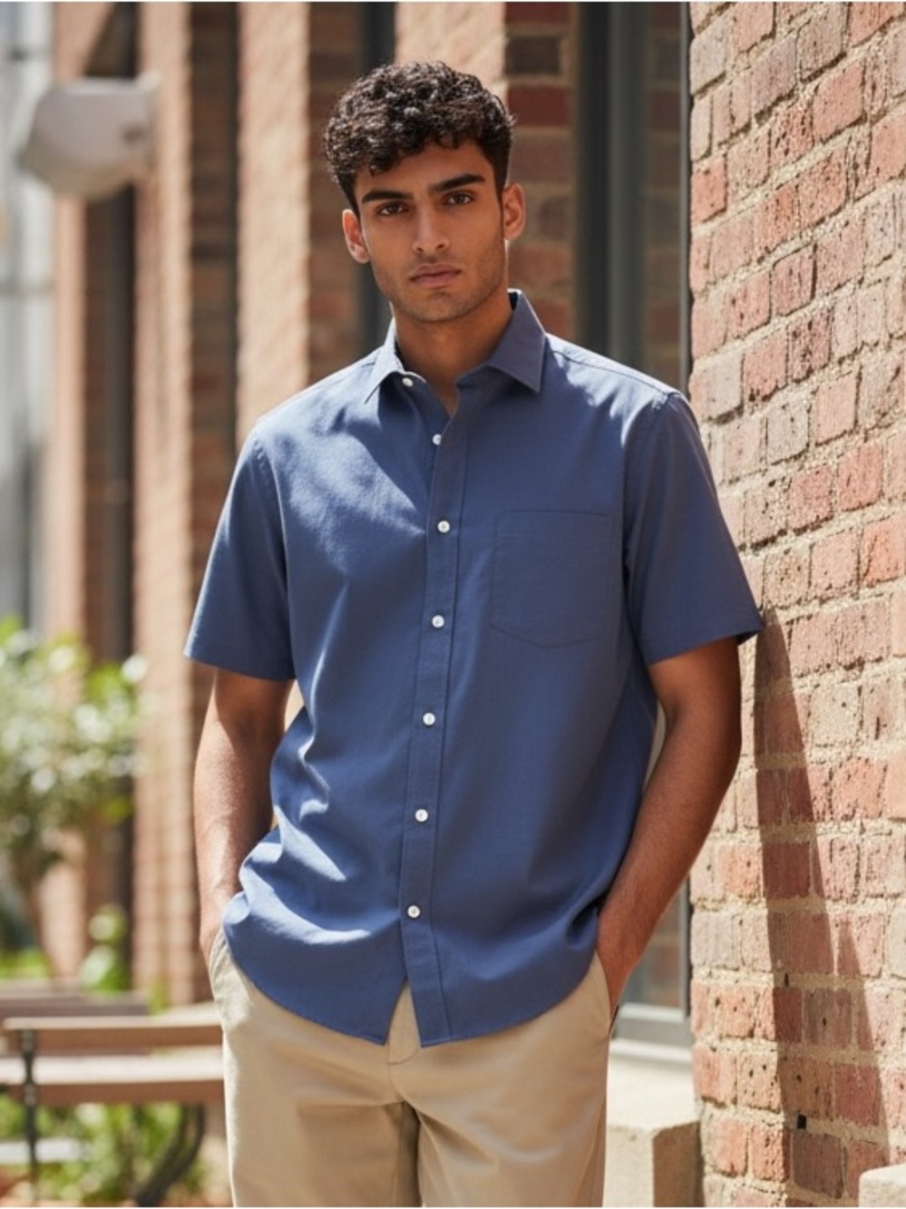 Arrow Men’s Short-Sleeve Button-Down Shirt in Blue, Slim Fit, 14 - 14 1/2